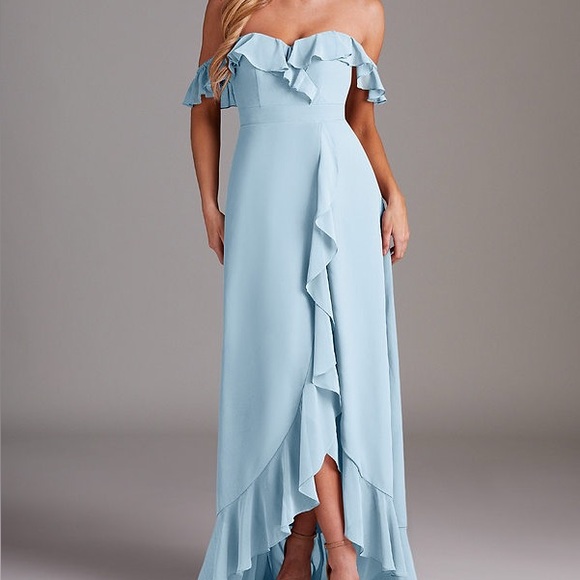 Azazie Light Blue Off-Shoulder Wedding Dress - Picture 1 of 3